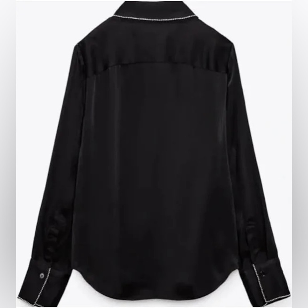 Zara Satin Effect Rhinestone Trim Blouse - Very Gently Used - size Small - Picture 3 of 8